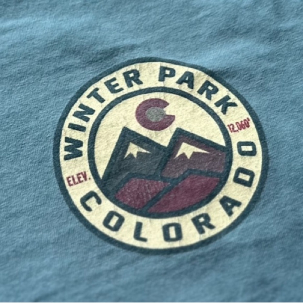 Winter Park Colorado Long Sleeve Graphic Tee Muted Green/Blue Size S - Picture 3 of 12